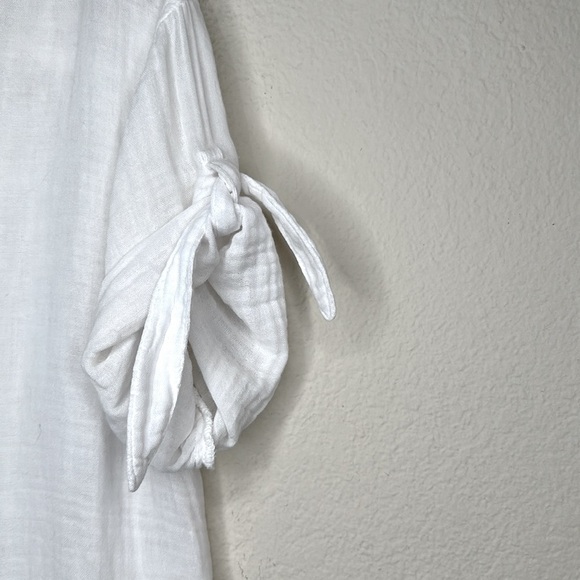 Michel Stars Tess Tie Shirt White Sz XS Double Gauze Button Front Oversized Boxy - Picture 9 of 14